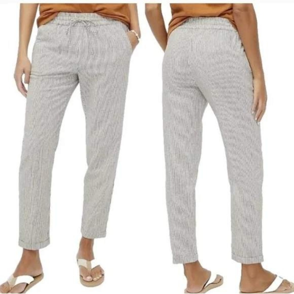 J.Crew Striped Linen Cotton Blend Drawstring Pants 8 Blue White AY192‎ Ankle